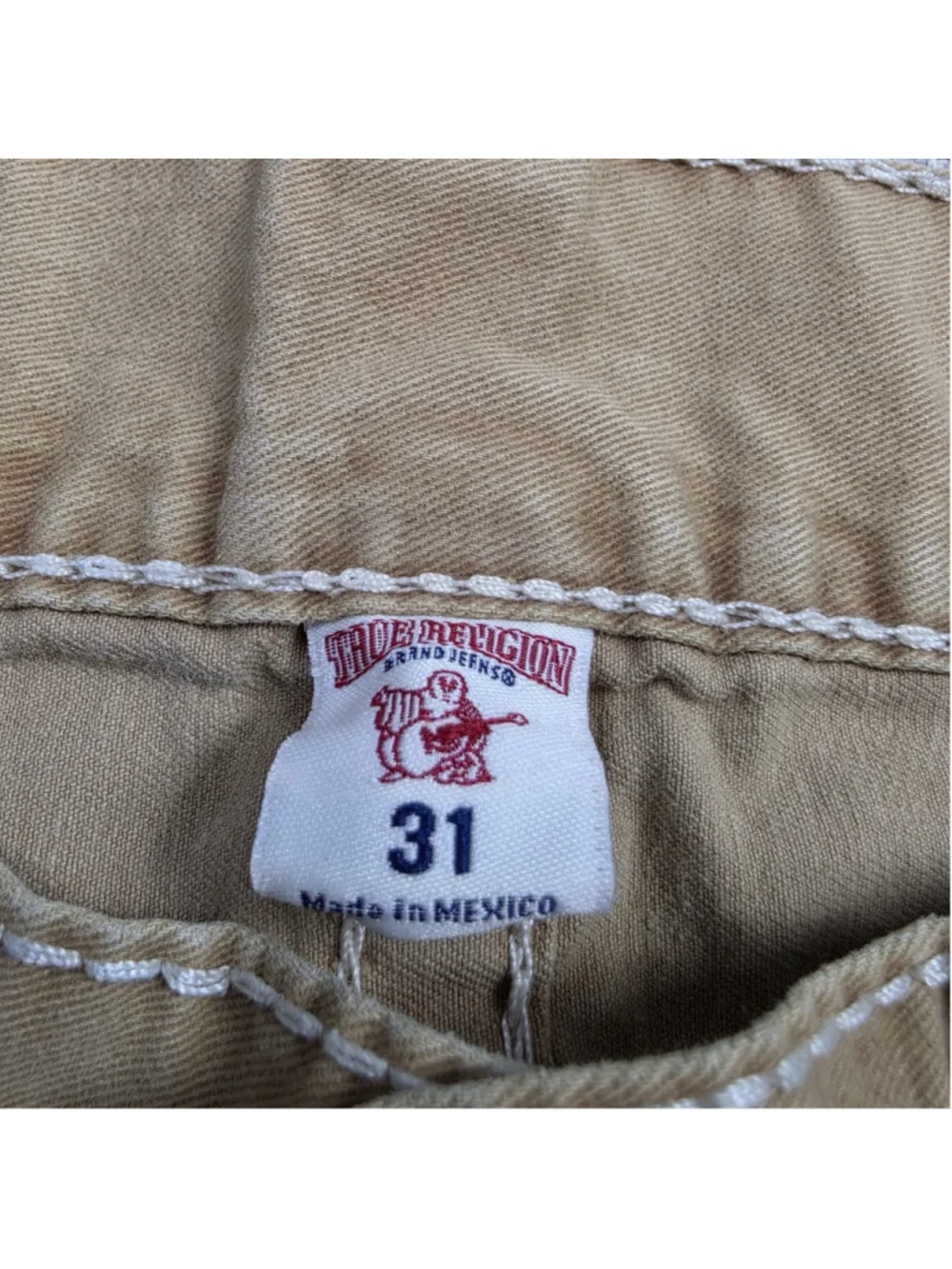 True Religion World Tour Natural Big T Straight Flap Jeans Men’s 31 Khaki Y2K